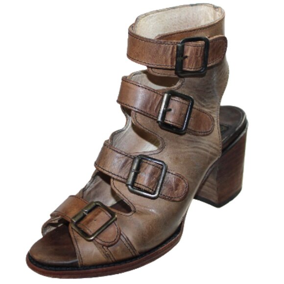 Freebird By Steven Quail Tan Leather Caged Gladiator Heels, Size 8 - Picture 5 of 14